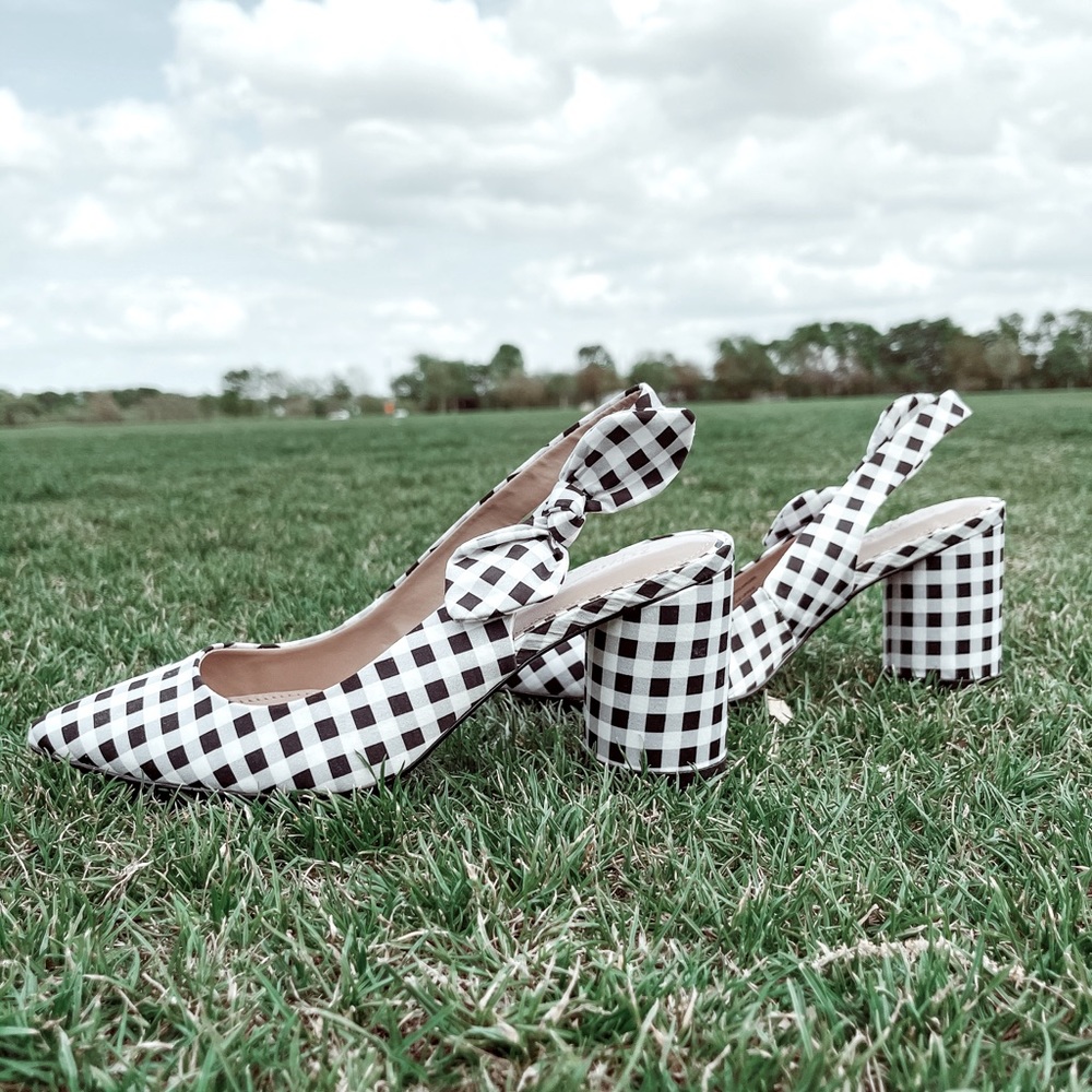 Betsey Johnson Checked Bow Heel